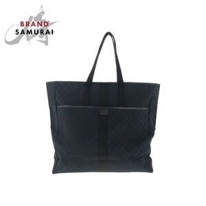 GUCCI black GG canvas leather tote bag shoulder Boston